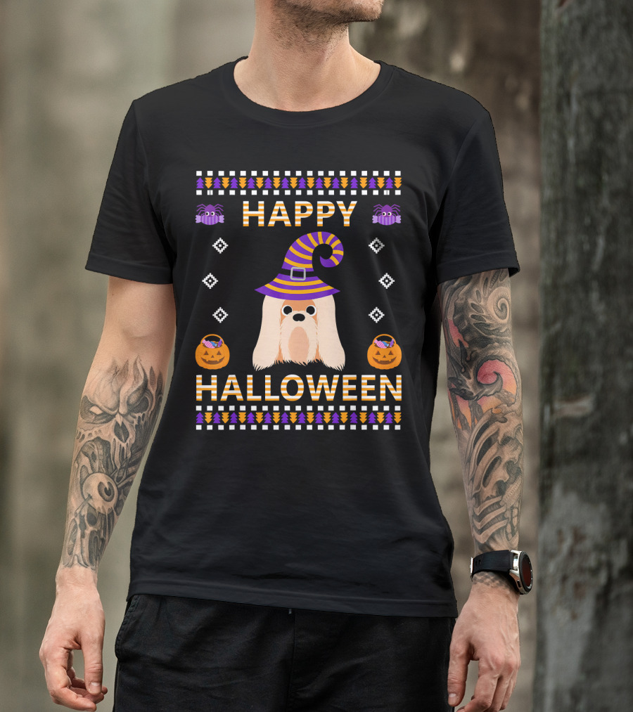 Happy Halloween Shih Tzu Dog Witch Hat Jack O' Lanterns T-Shirt