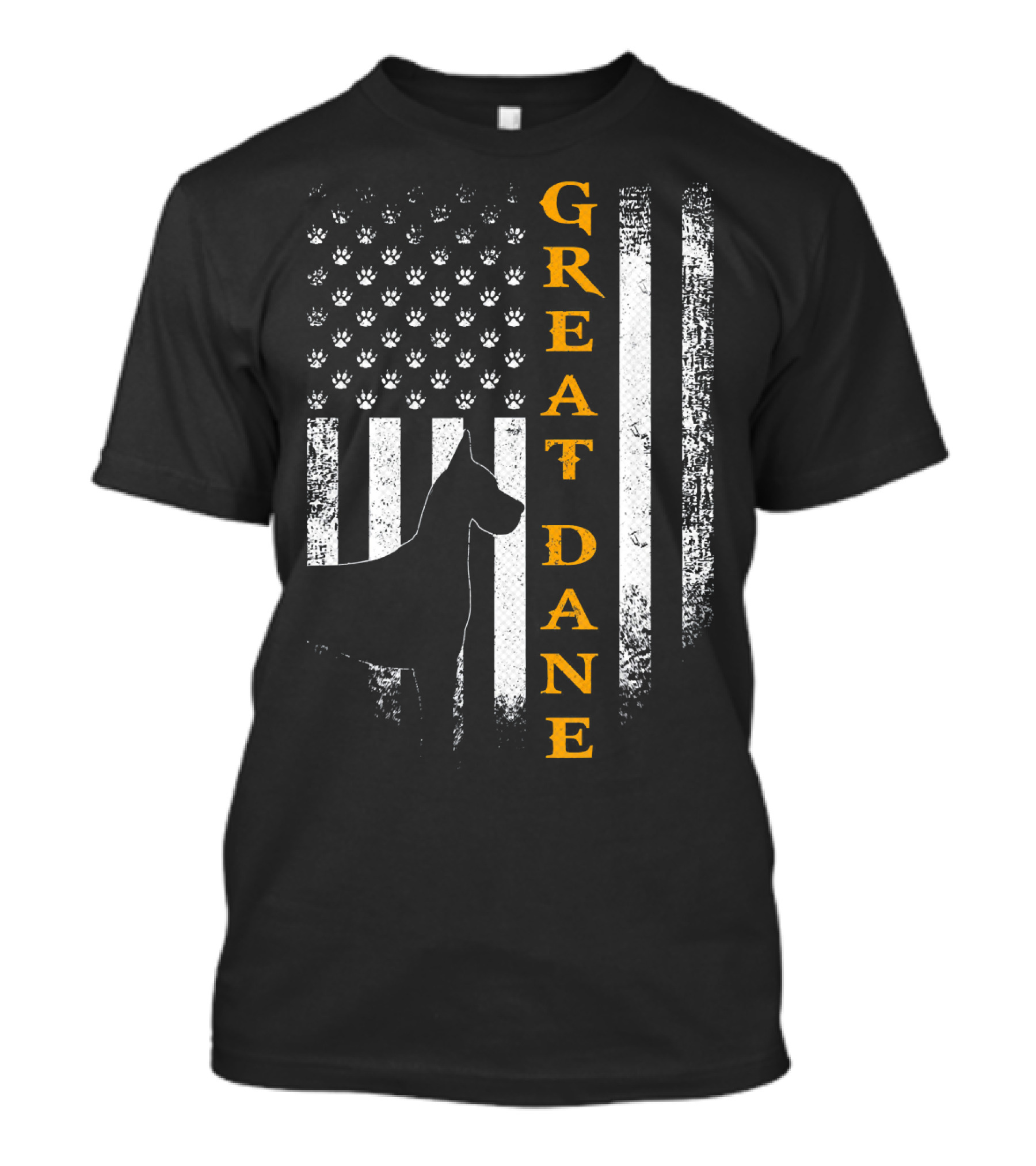 Vintage USA Great Dane Dog American Flag Paw Prints T-Shirt