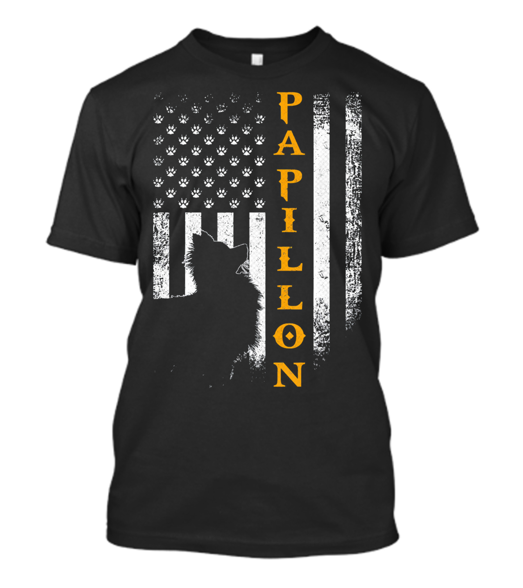 Vintage USA Papillon Dog American Flag Paw Prints T-Shirt