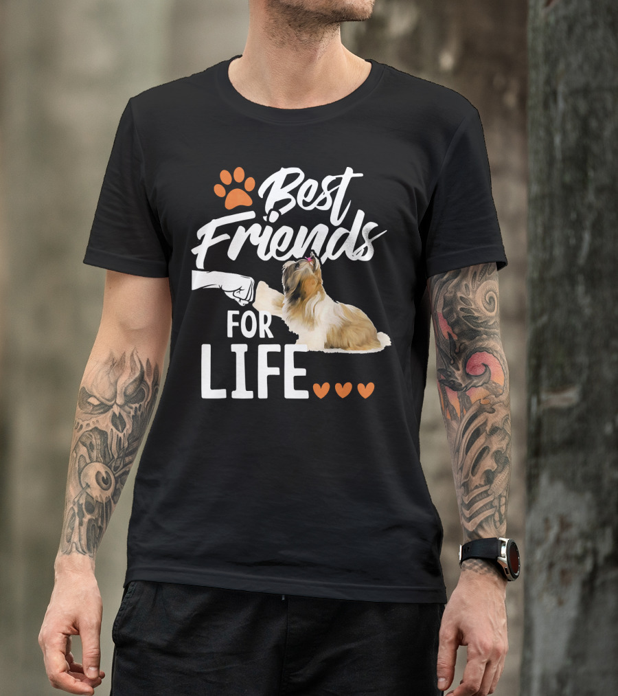 Best Friends For Life Shih Tzu Paw Prints Hearts T-Shirt