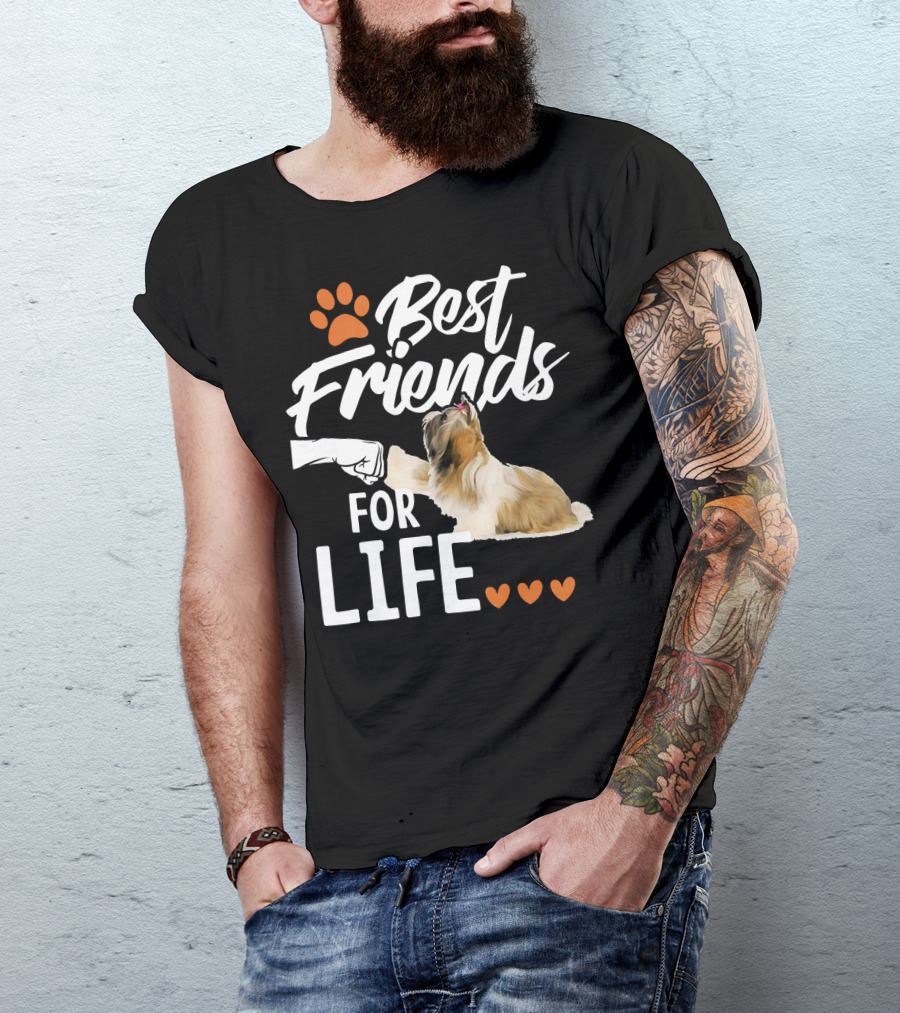 Best Friends For Life Shih Tzu Paw Prints Hearts T-Shirt