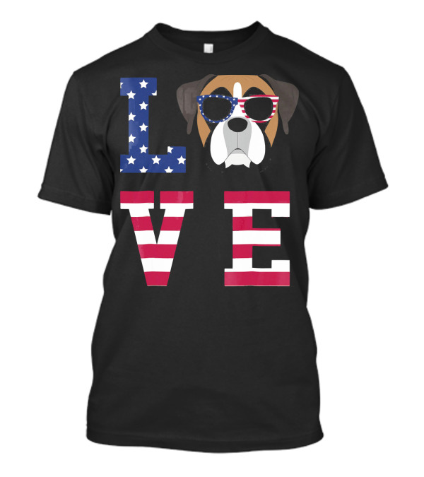 Boxer Dog Love Stars Stripes 4th Of July T-Shirt