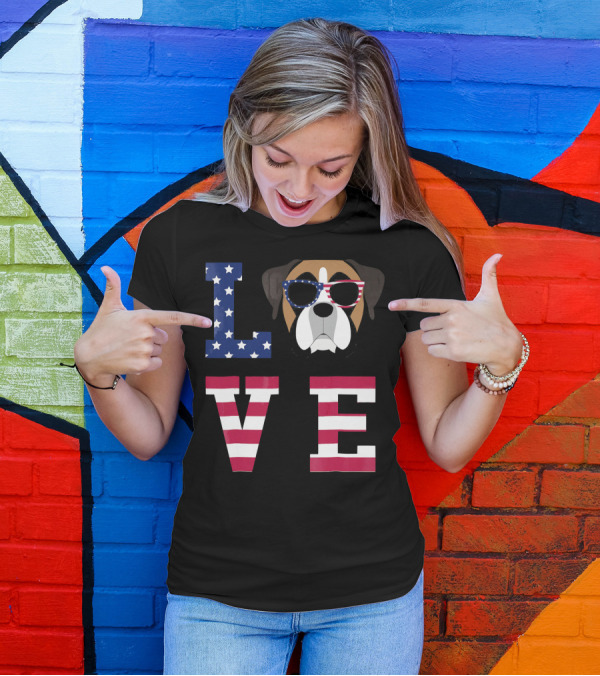 Boxer Dog Love Stars Stripes 4th Of July T-Shirt