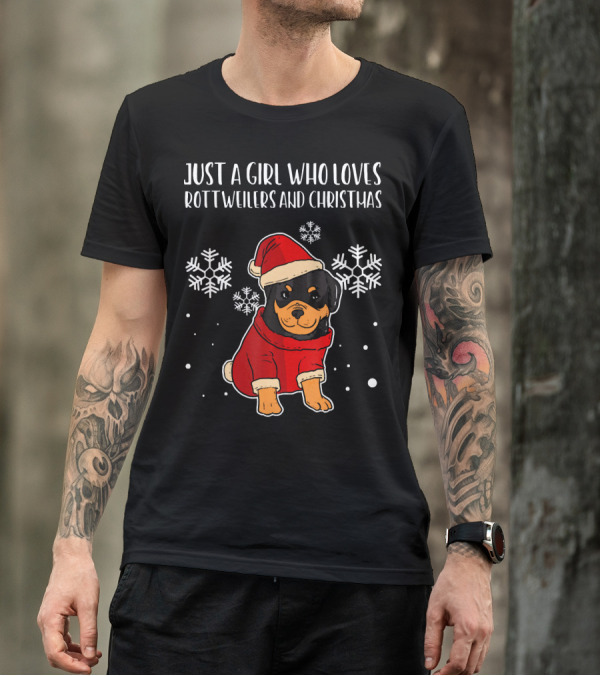 Just A Girl Who Loves Rottweilers And Christmas Santa Doggie T-Shirt
