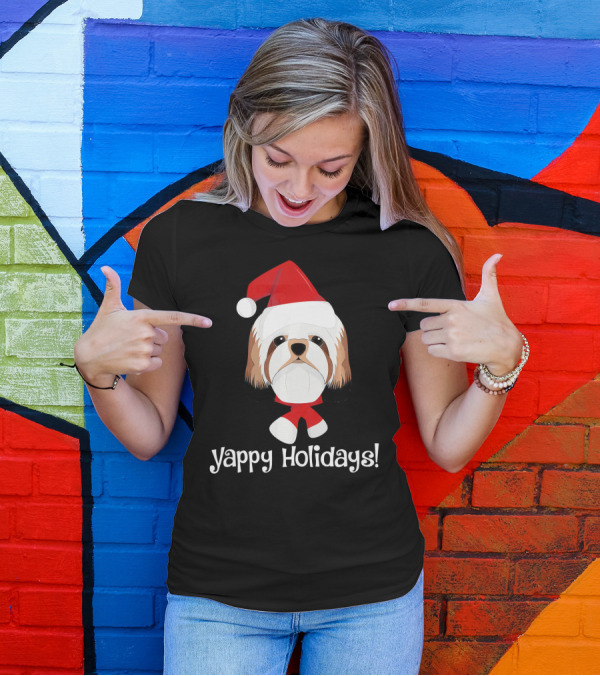 Yappy Holidays Shih Tzu Dog With Santa Hat T-Shirt