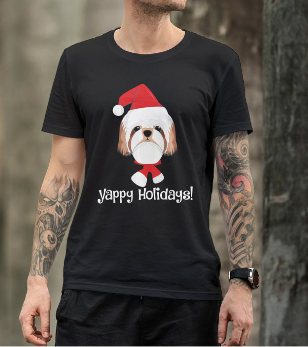 Yappy Holidays Shih Tzu Dog With Santa Hat T-Shirt