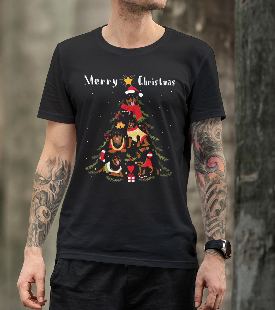 Merry Christmas Rottweiler Tree T-Shirt