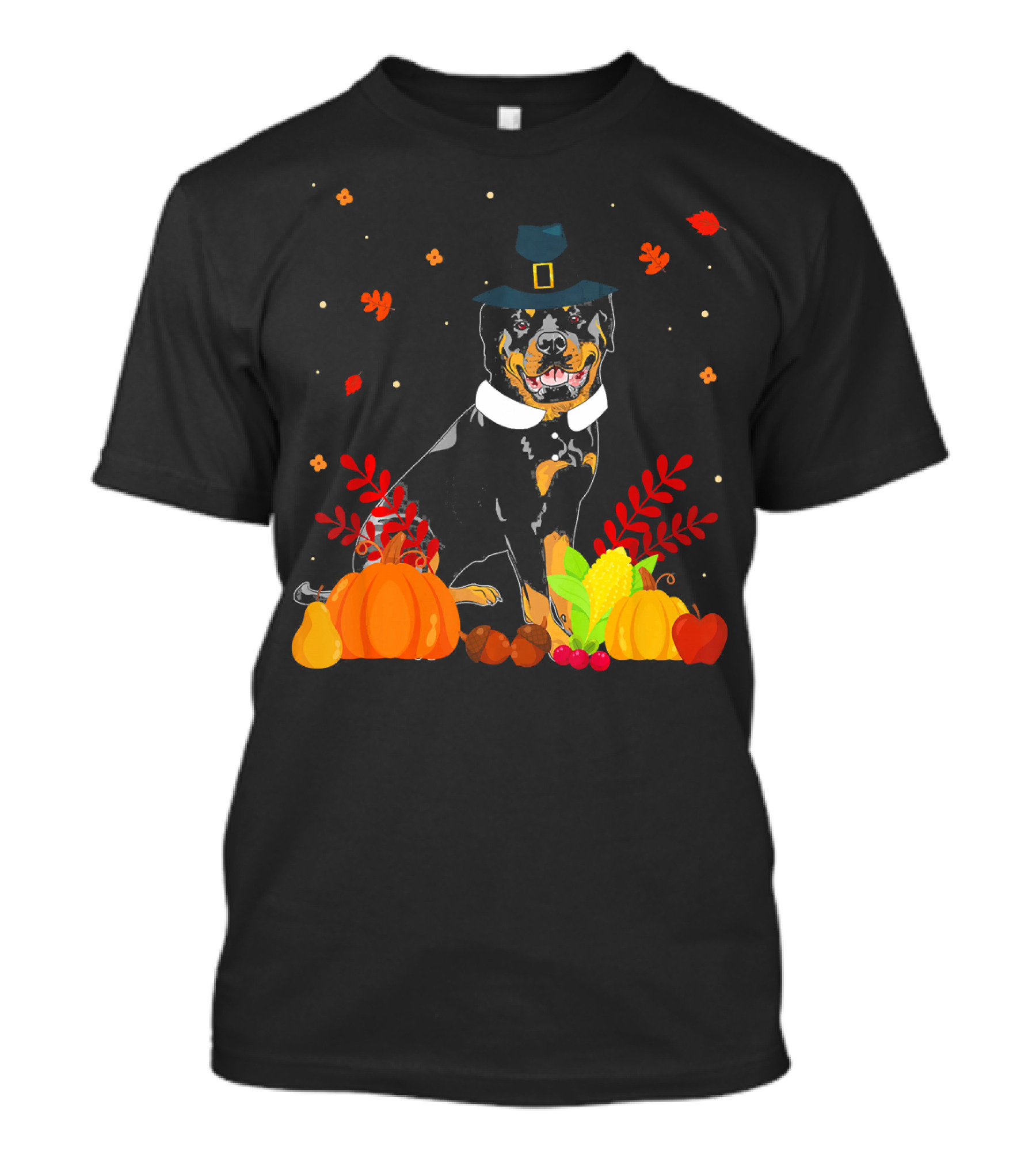 Rottweiler Thanksgiving Pilgrim Hat Harvest Pumpkins T-Shirt