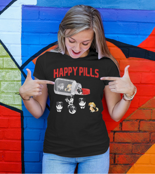 Shih Tzu Happy Pills Funny Medicine Dogs In A Bottle T-Shirt