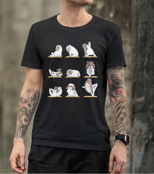 Shih Tzu Yoga Positions Featuring Cute Meditation Poses T-Shirt