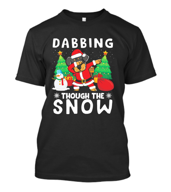 Dabbing Through The Snow Rottweiler Santa Christmas Scene T-Shirt
