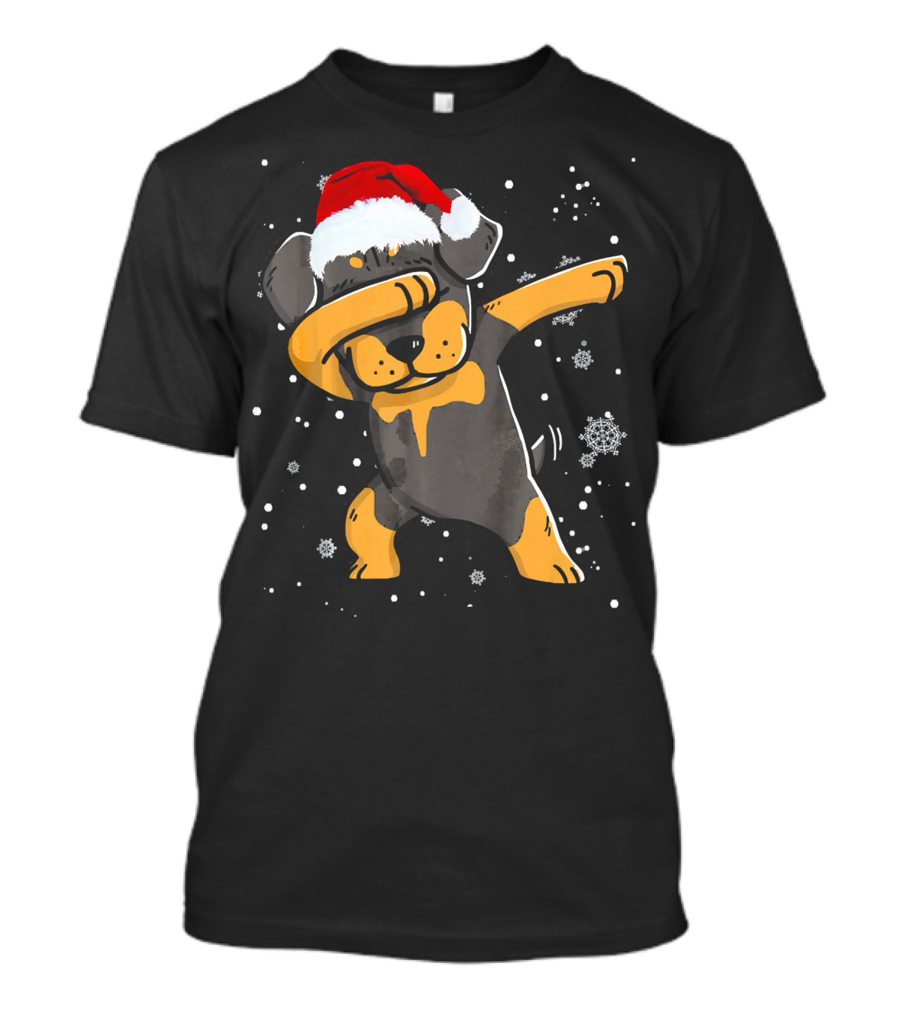 Rottweiler Dabbing Christmas Dog In Santa Hat With Snowflakes T-Shirt