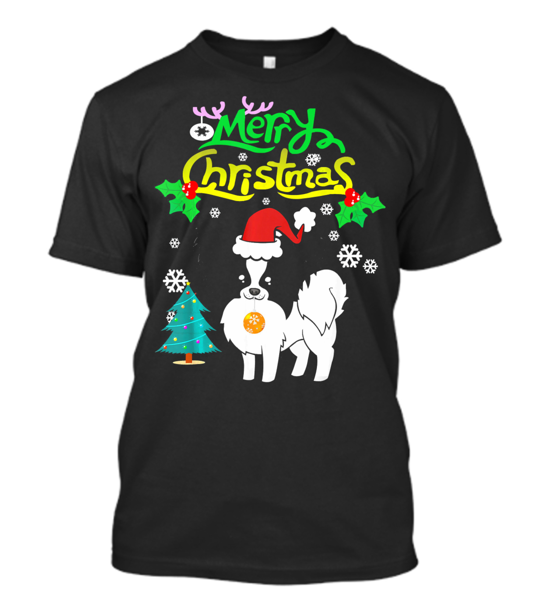Merry Christmas Santa Papillon Dog Holiday T-Shirt