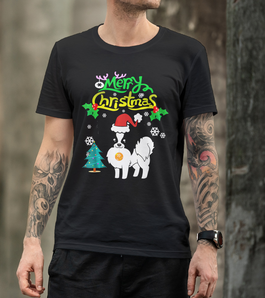 Merry Christmas Santa Papillon Dog Holiday T-Shirt