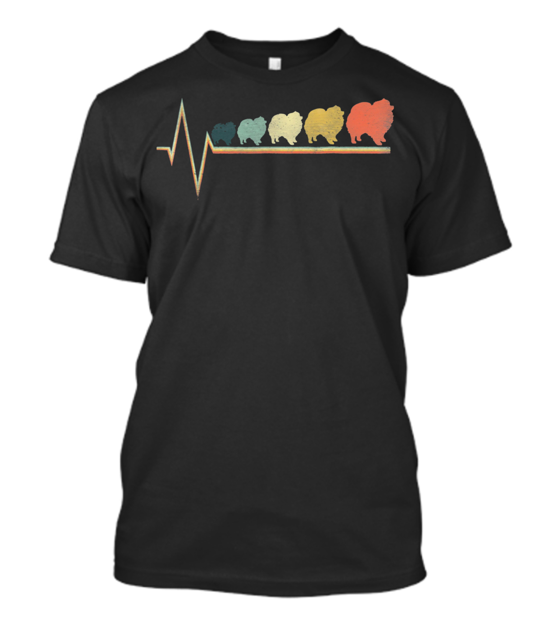 Vintage Retro Pomeranian Heartbeat Silhouette In Gradient Colors T-Shirt