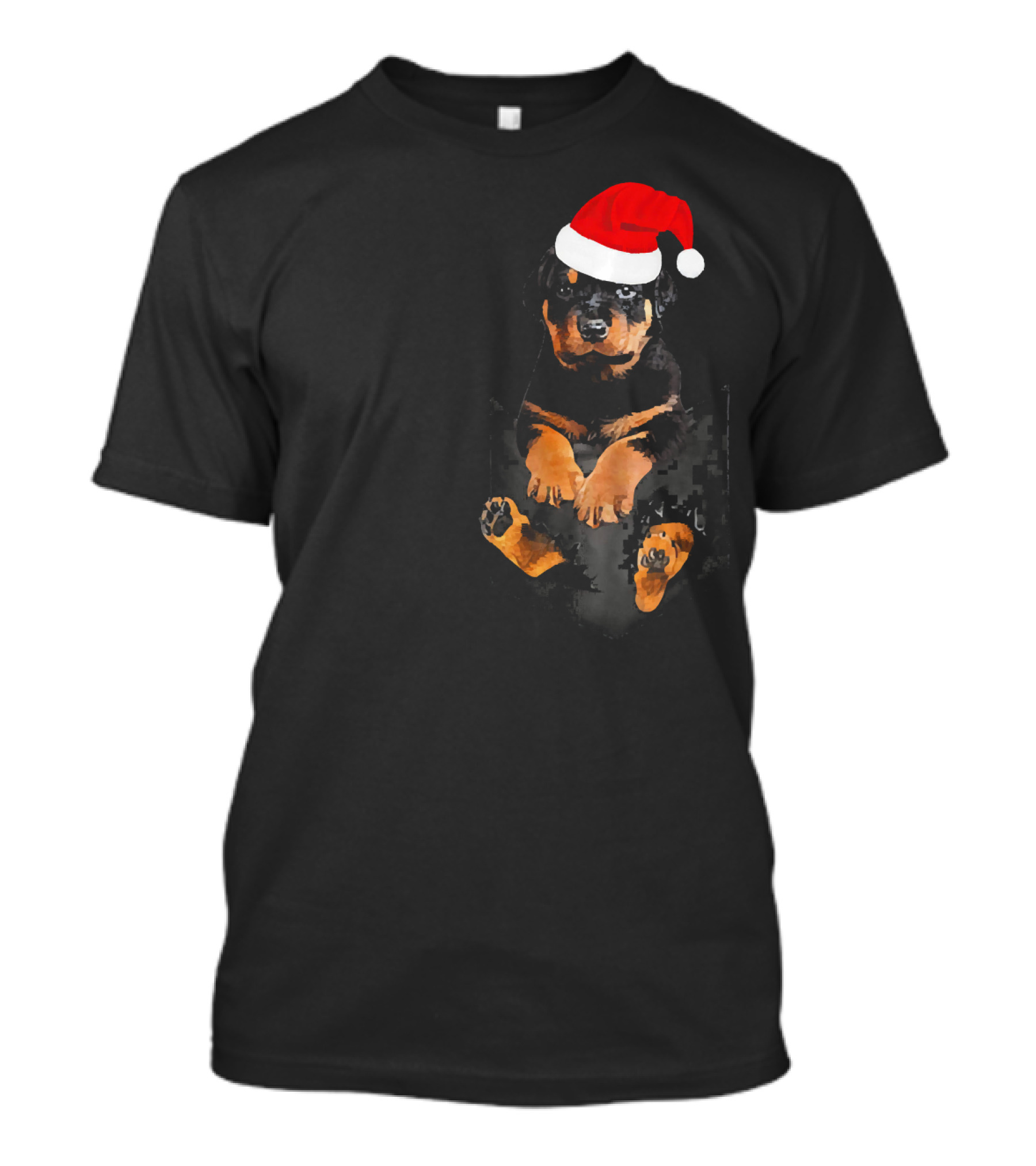 Rottweiler In Pocket Christmas Santa Hat T-Shirt
