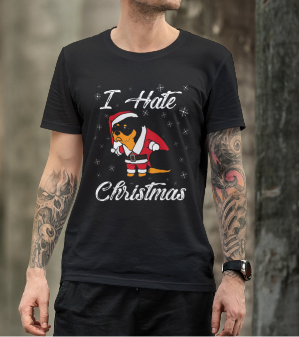 Rottweiler Dog I Hate Christmas Santa T-Shirt