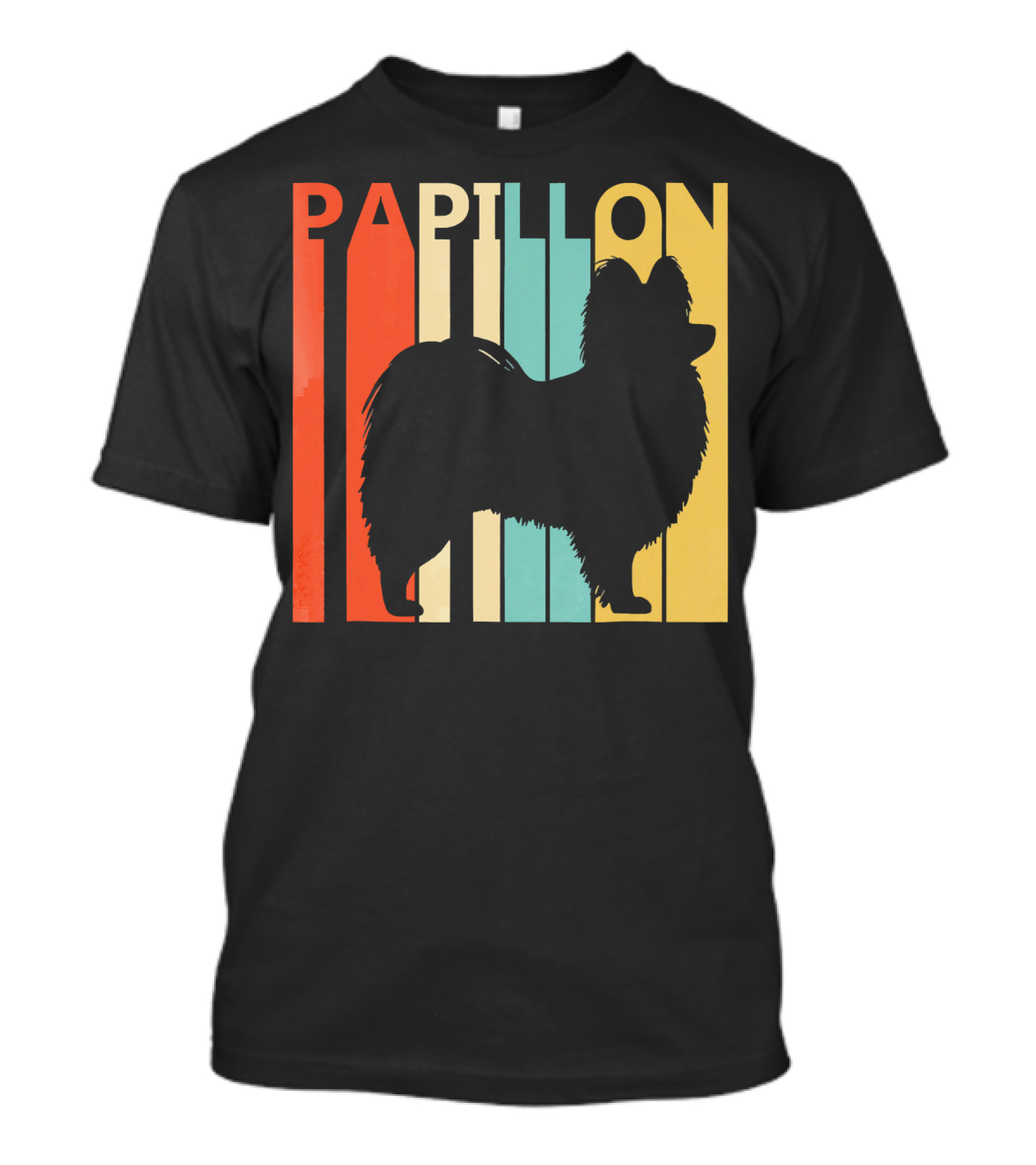 Papillon Vintage Papillon Dog Silhouette Retro Stripes T-Shirt