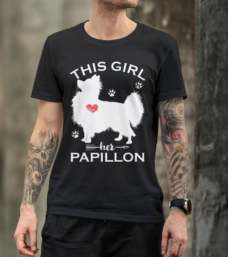 THIS GIRL LOVES HER PAPILLON HEART PAW PRINTS ARROW T-Shirt