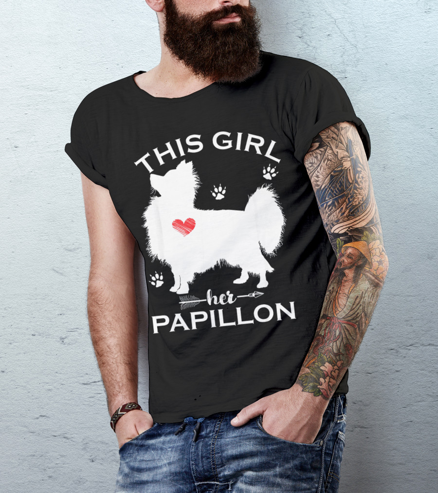 THIS GIRL LOVES HER PAPILLON HEART PAW PRINTS ARROW T-Shirt