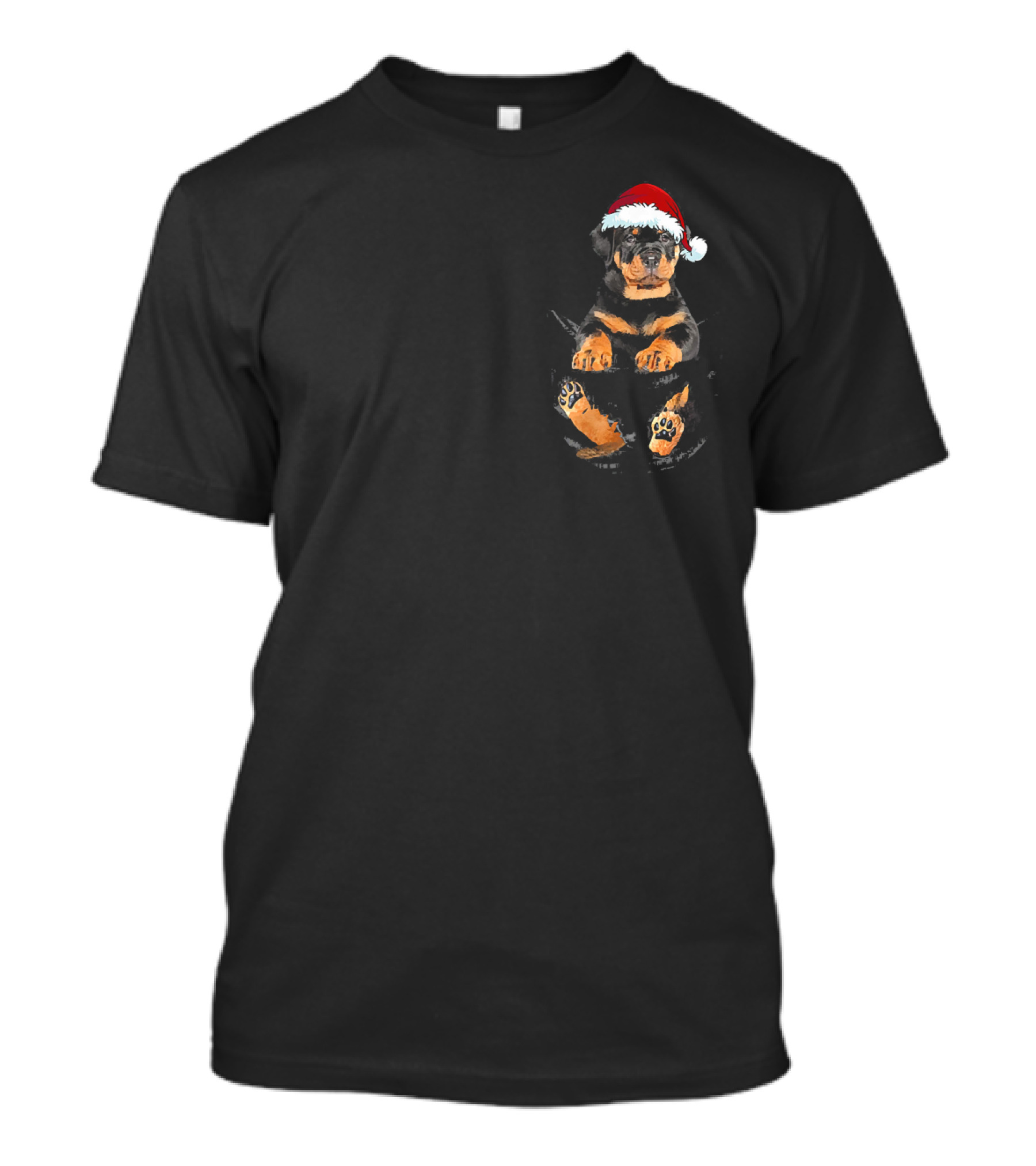 Rottweiler Puppy In Inside Pocket With Santa Hat T-Shirt