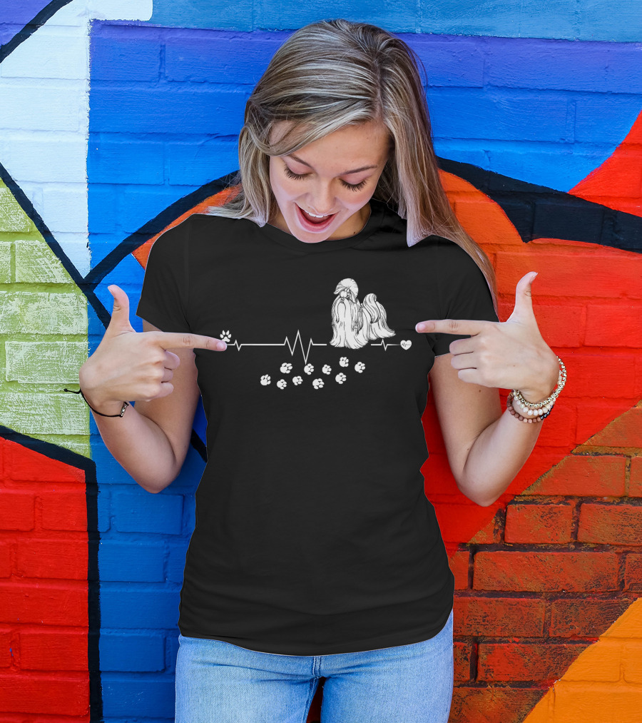Shih Tzu Dog Heartbeat Paw Prints Breed T-Shirt