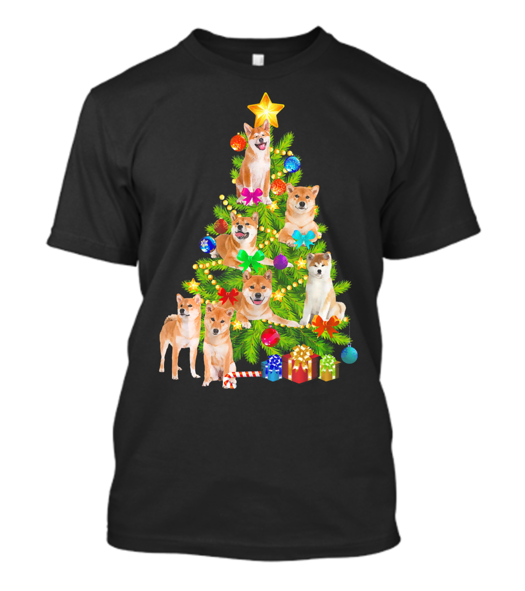 Akita Inu Christmas Tree With Dogs And Gifts T-Shirt