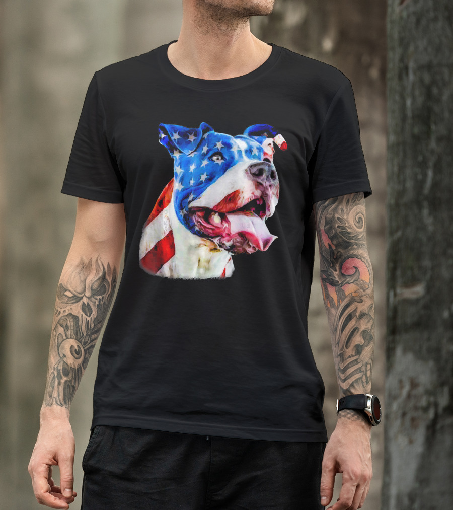 American Pit Bull Terrier With USA Flag T-Shirt