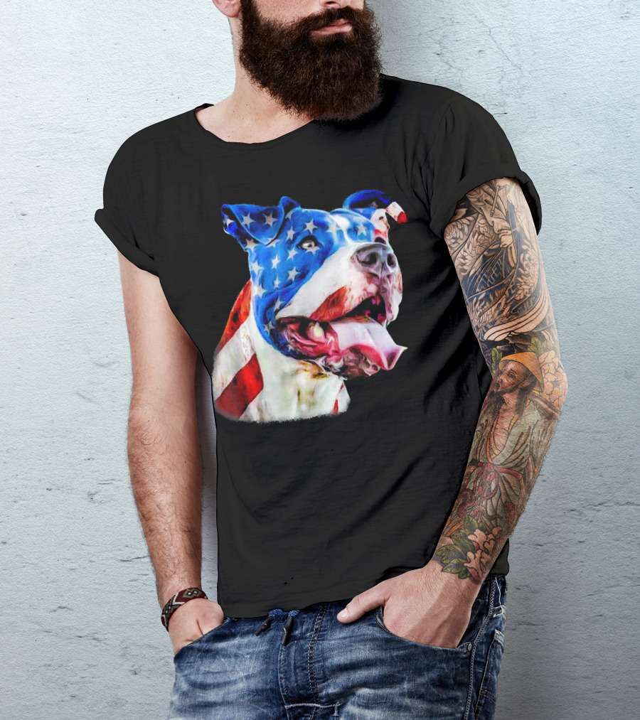 American Pit Bull Terrier With USA Flag T-Shirt