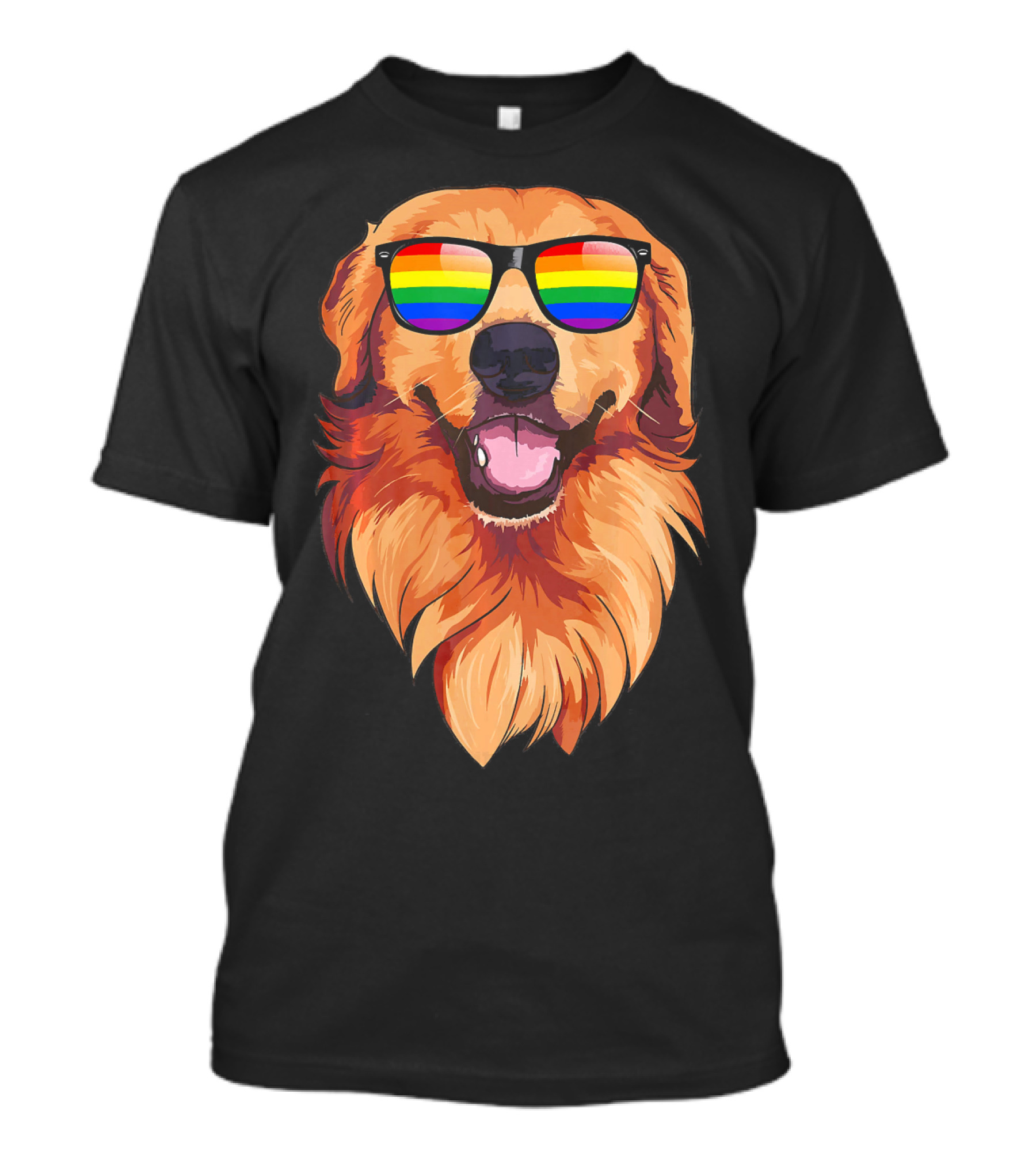 Golden Retriever With Rainbow Sunglasses Face T-Shirt