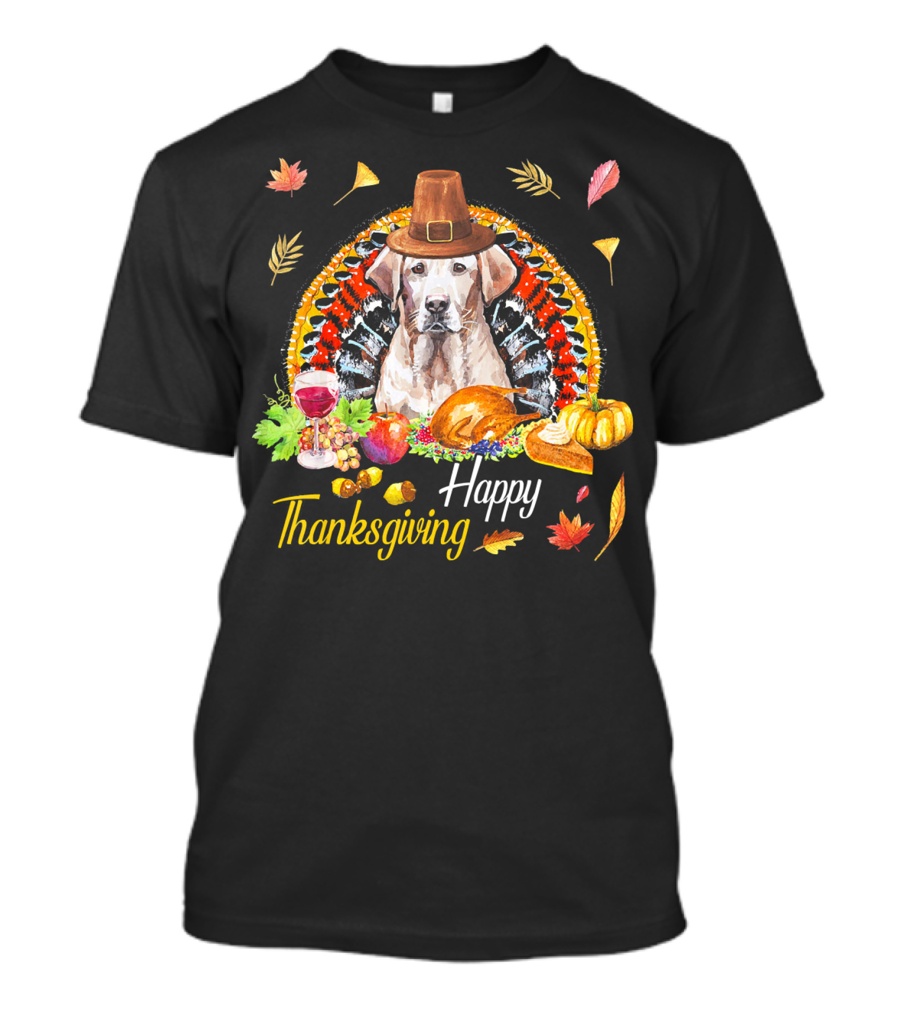 Happy Thanksgiving Labrador Retriever Pilgrim Hat Turkey Feast T-Shirt