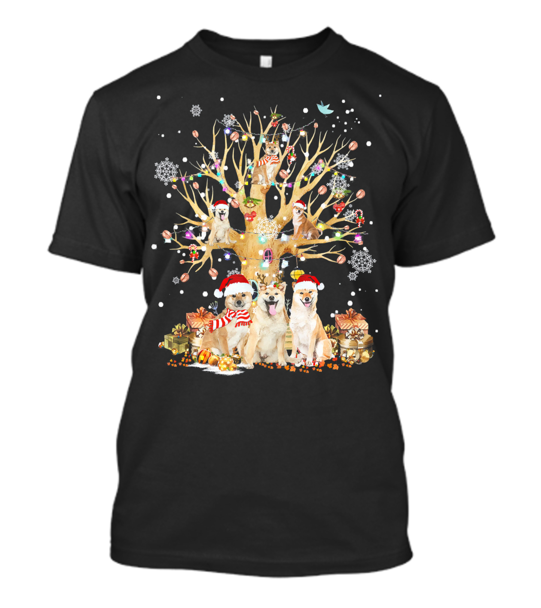 Akita Inu Christmas Tree Ornament Santa Hat Holiday Dogs Festive Presents Snowflakes T-Shirt