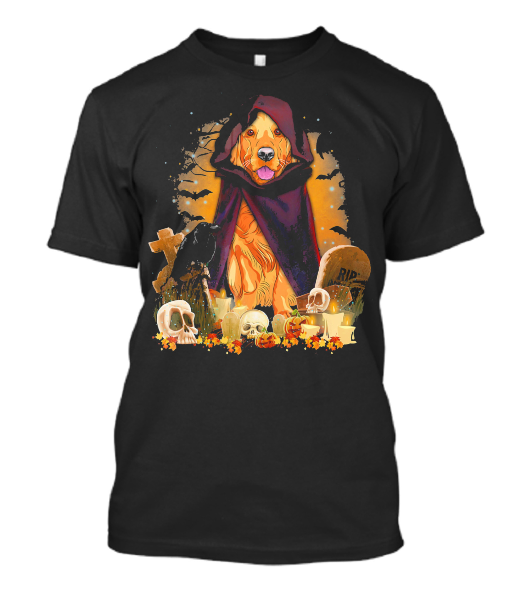 Golden Retriever Halloween Night With Skulls And Candles T-Shirt