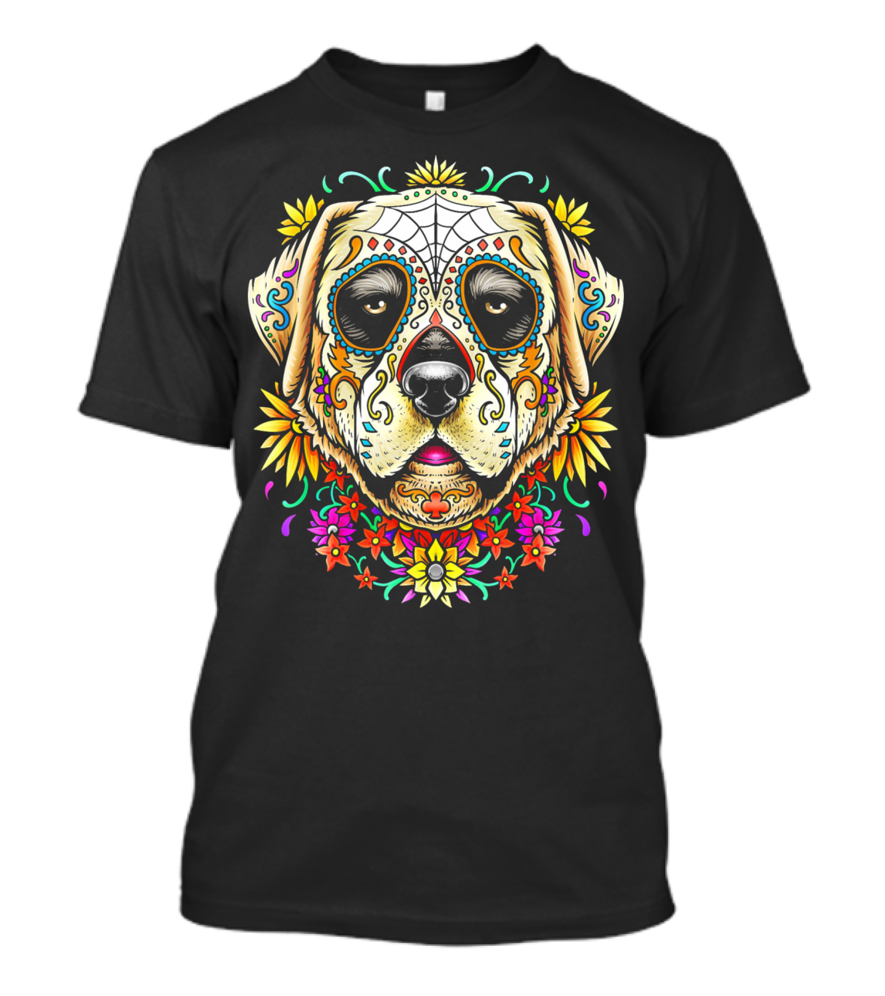 BDAZ Labrador Dog Sugar Skull Day Of The Dead Floral T-Shirt
