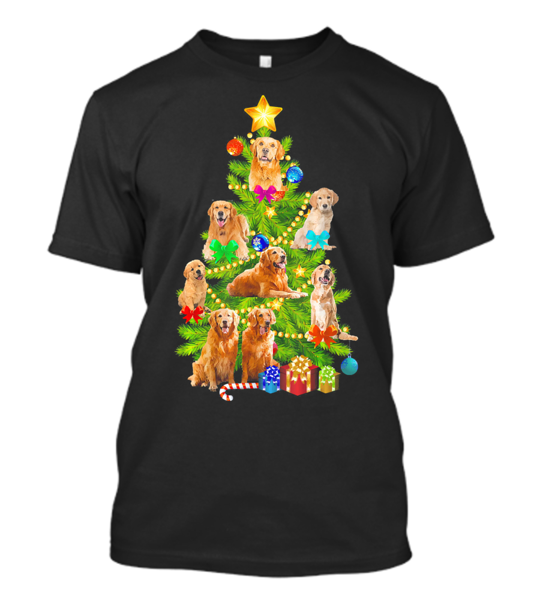 Golden Retriever Christmas Tree With Star And Presents T-Shirt