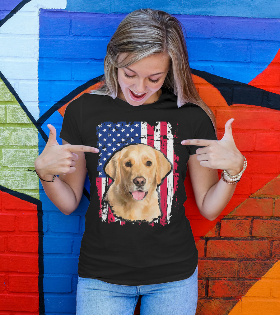 Golden Retriever American Flag 4th Of July T-Shirt