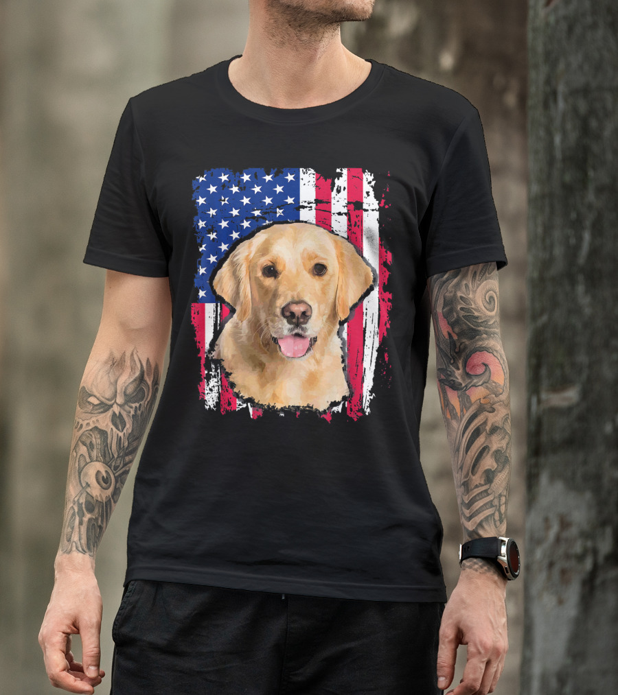Golden Retriever American Flag 4th Of July T-Shirt