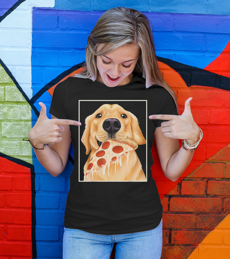 Golden Retriever Enjoying Pepperoni Pizza T-Shirt