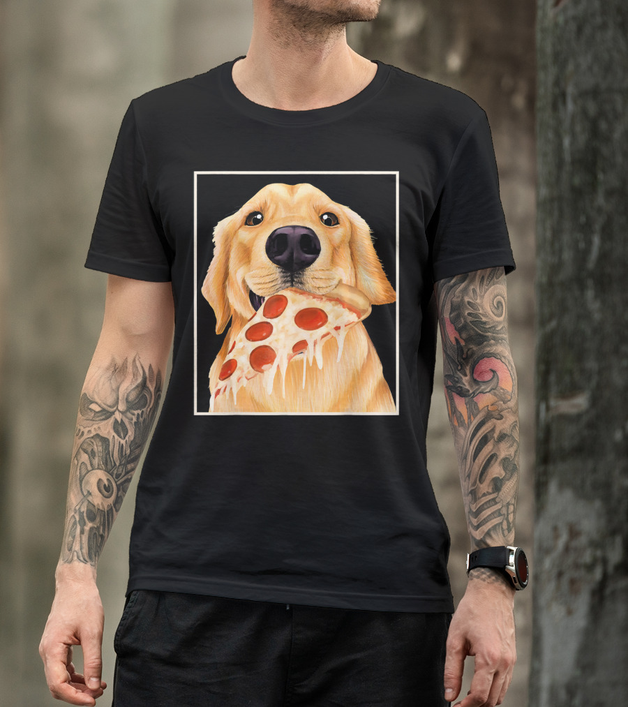 Golden Retriever Enjoying Pepperoni Pizza T-Shirt
