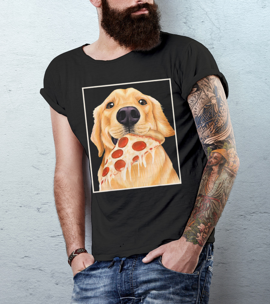 Golden Retriever Enjoying Pepperoni Pizza T-Shirt
