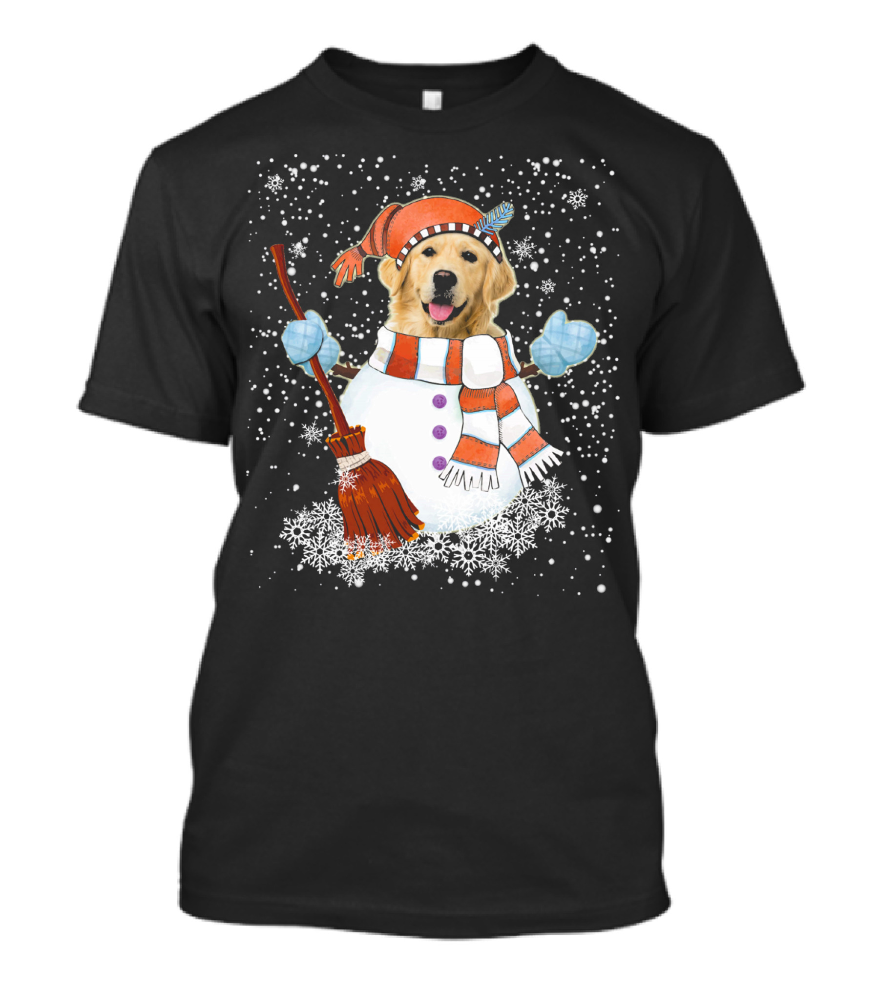 Christmas Snowman Golden Retriever Winter Dog Snowflakes T-Shirt