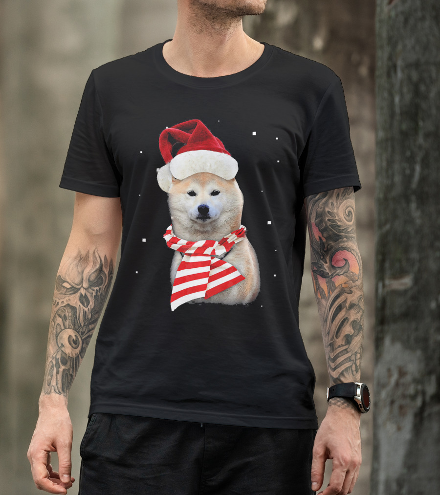 Akita Santa Merry Xmas Christmas Snowflakes T-Shirt