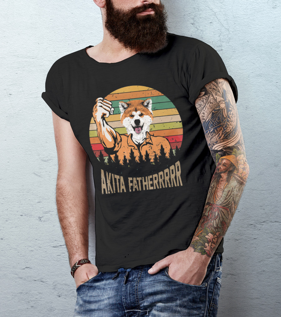 Akita Fatherr Dog Vintage Sunset T-Shirt