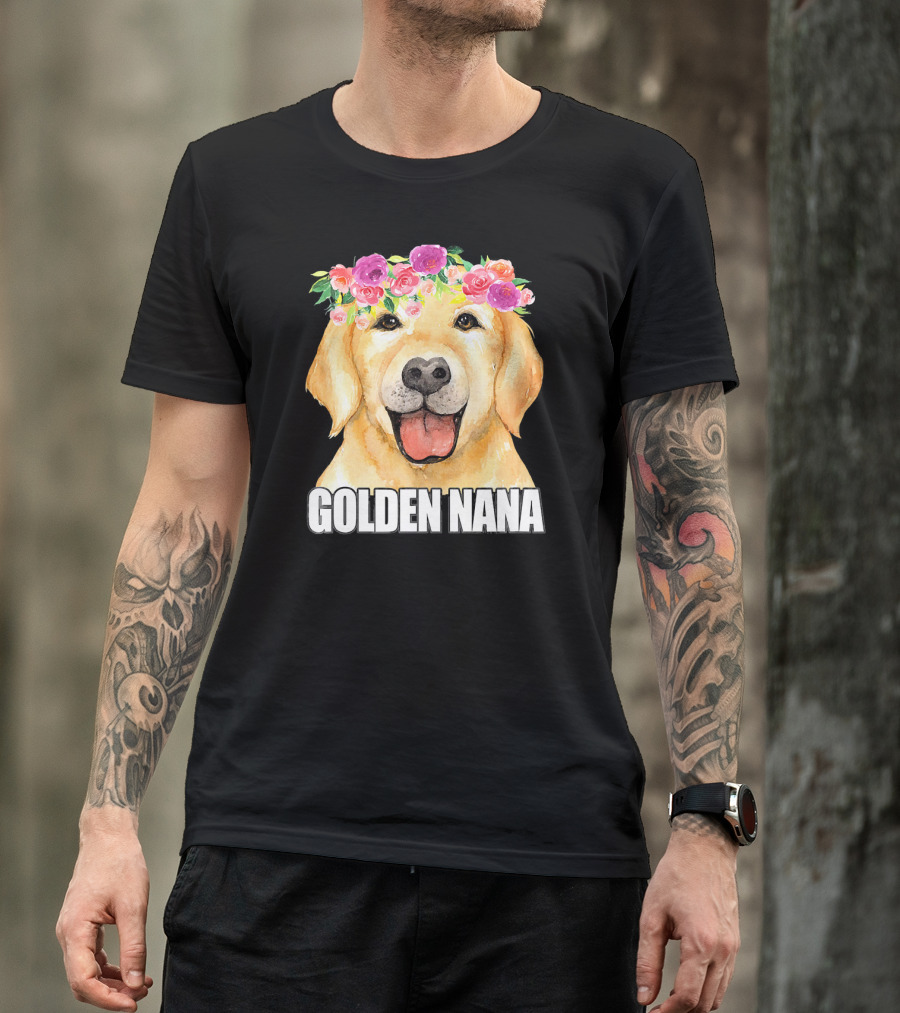 GOLDEN NANA Floral Crown Golden Retriever T-Shirt