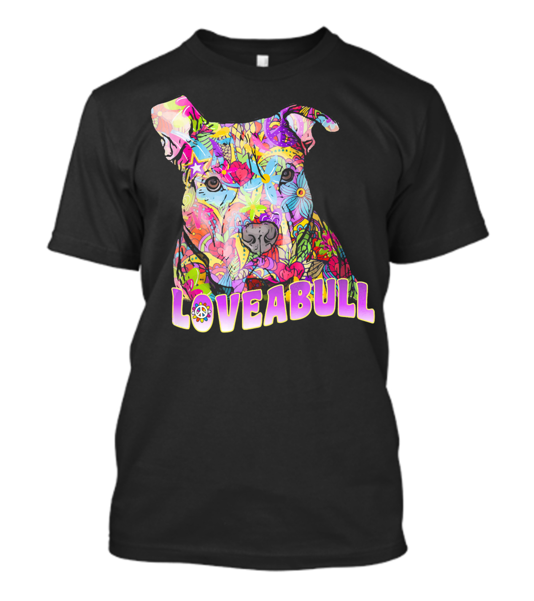 LOVEABULL Colorful Pitbull With Peace T-Shirt