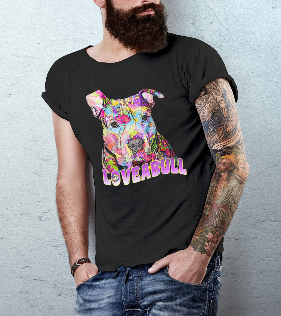 LOVEABULL Colorful Pitbull With Peace T-Shirt