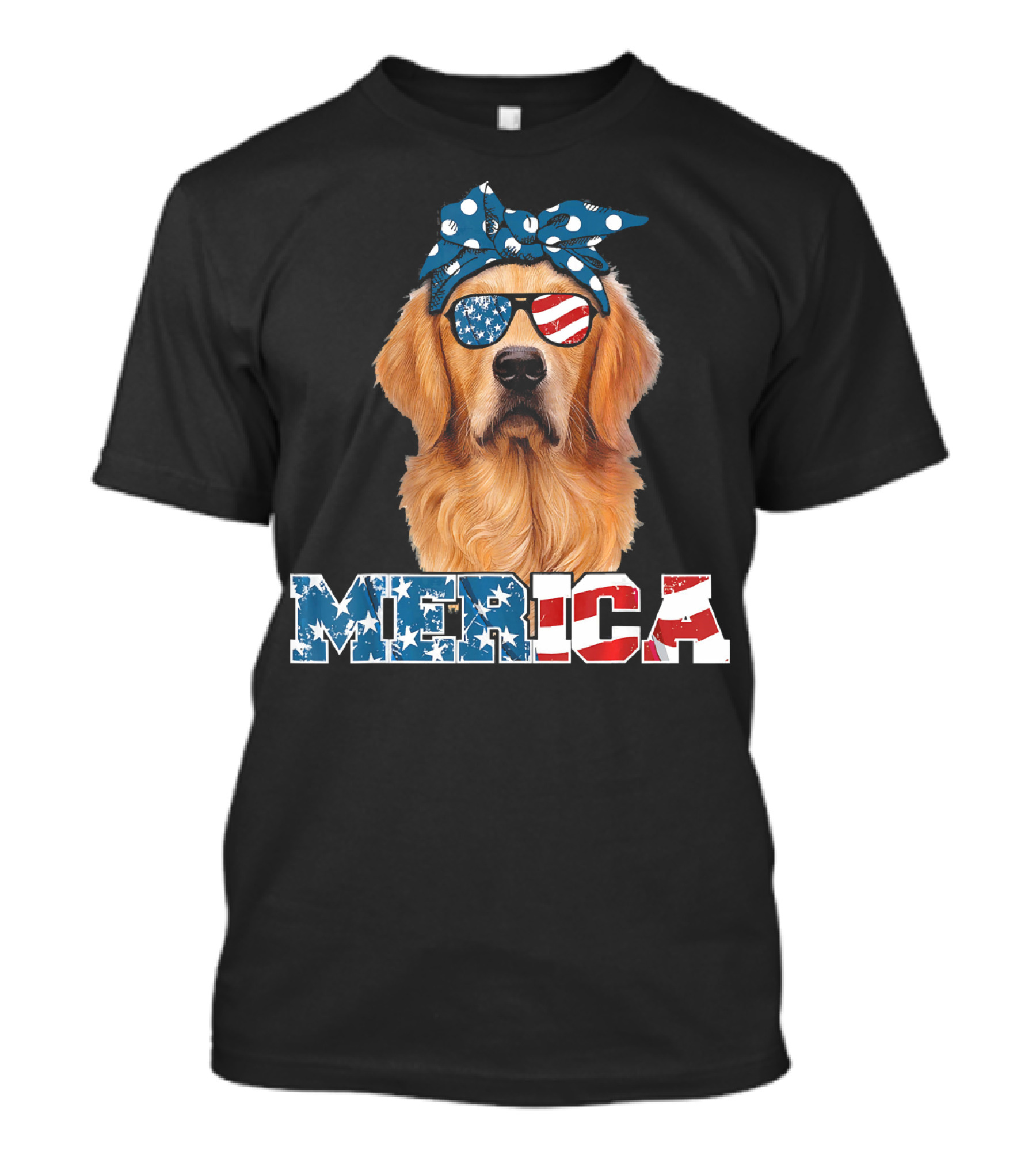Golden Retriever With American Flag Sunglasses 'Merica T-Shirt