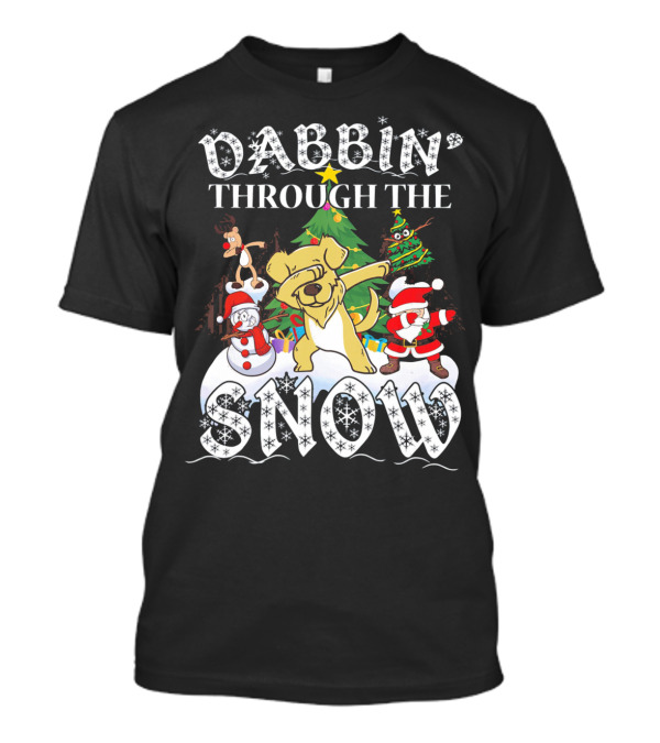 Dabbin' Through The Snow Golden Retriever Christmas Santa Reindeer Snowman T-Shirt