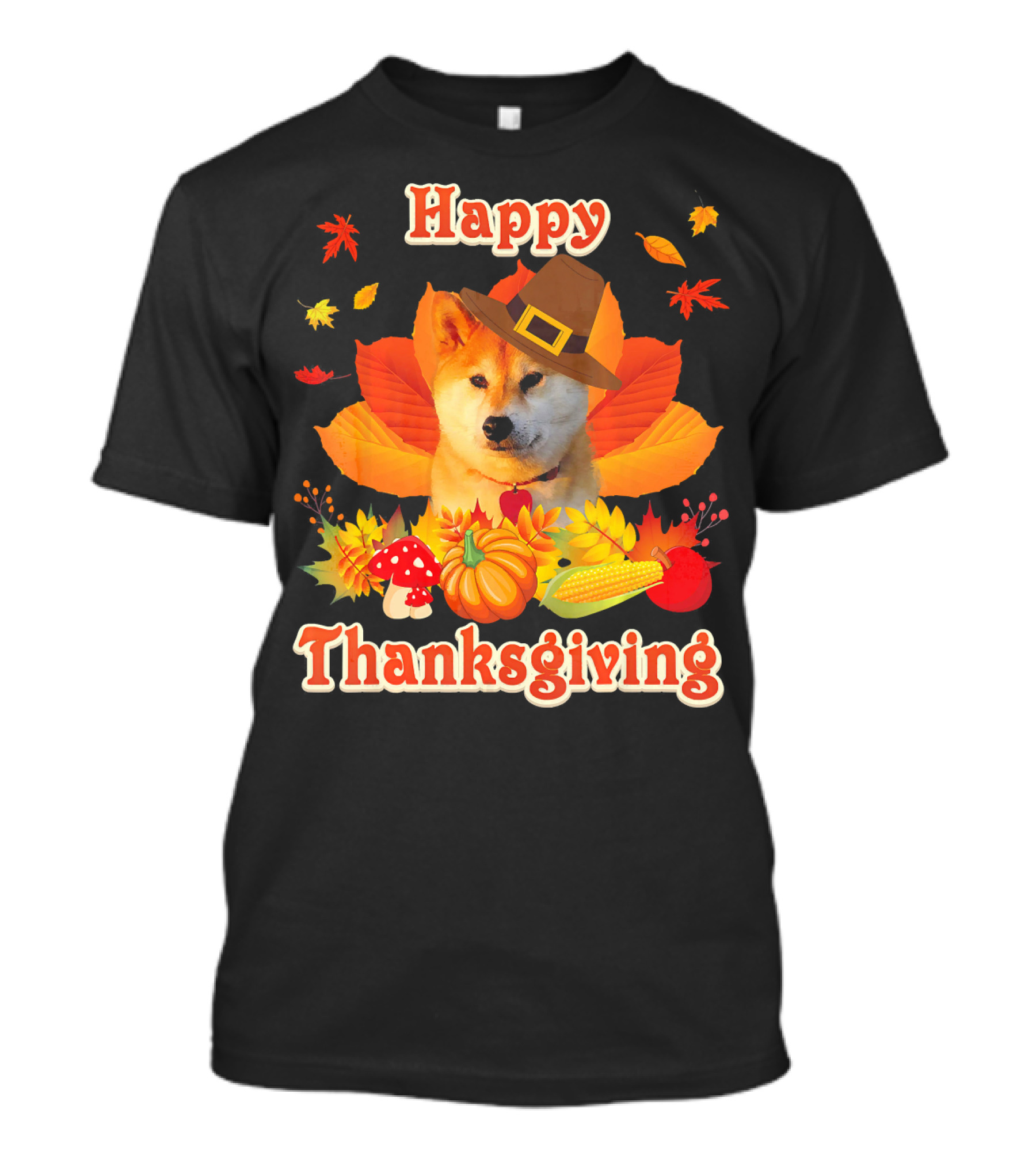 Happy Thanksgiving Akita Japanese Inu With Autumn Leaves And Harvest Icons T-Shirt