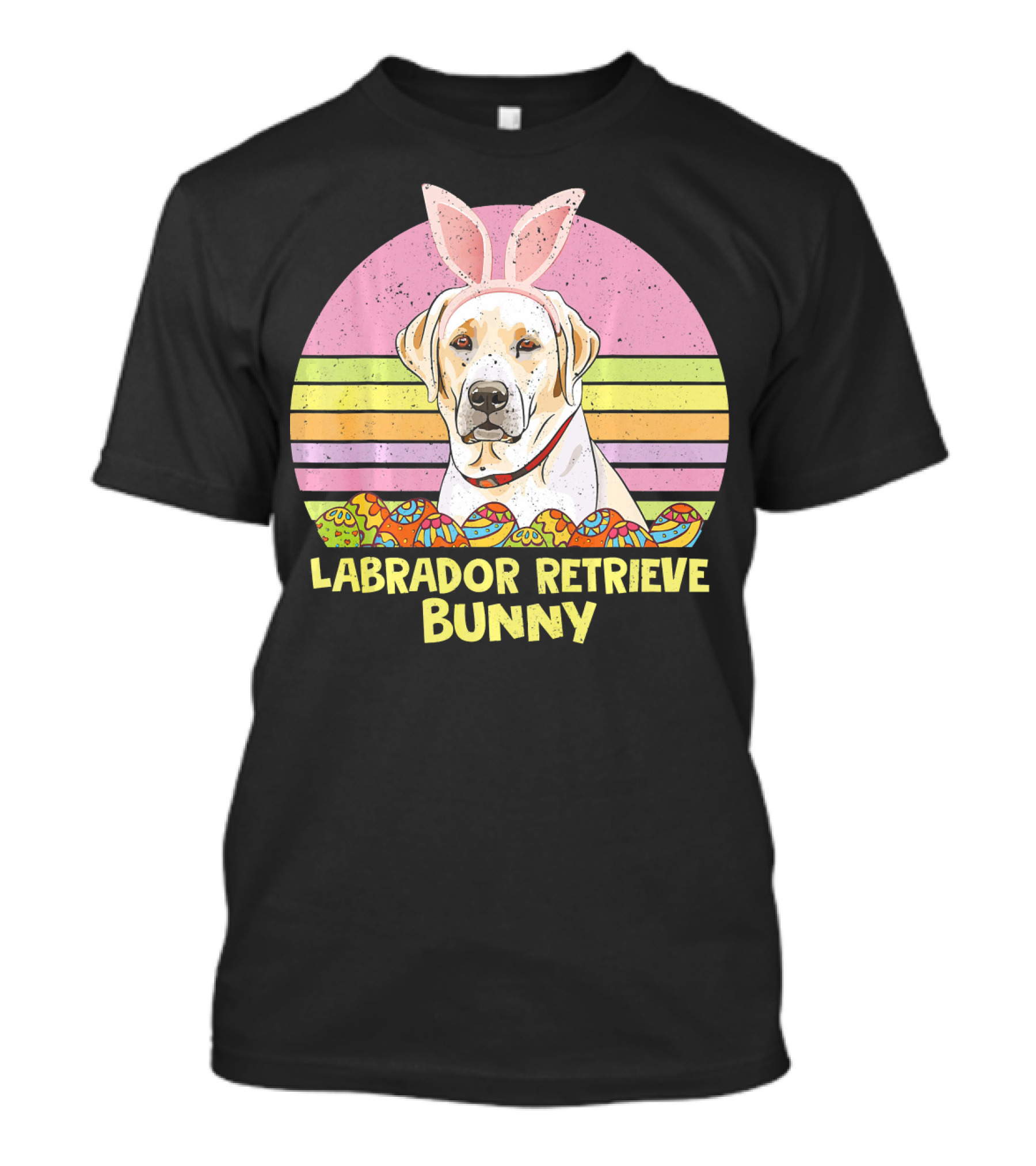 Labrador Retrieve Bunny Easter Eggs Pastel Stripes T-Shirt